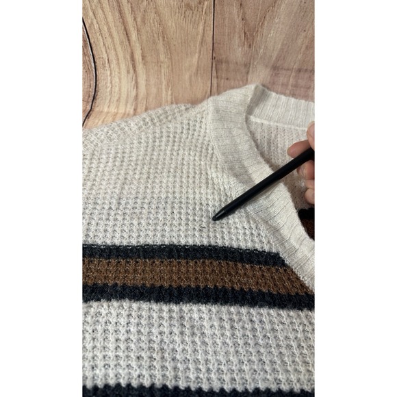 American Eagle XLARGE Oversized Women Sweater VNeck Beige Brown Striped XL - Picture 10 of 10